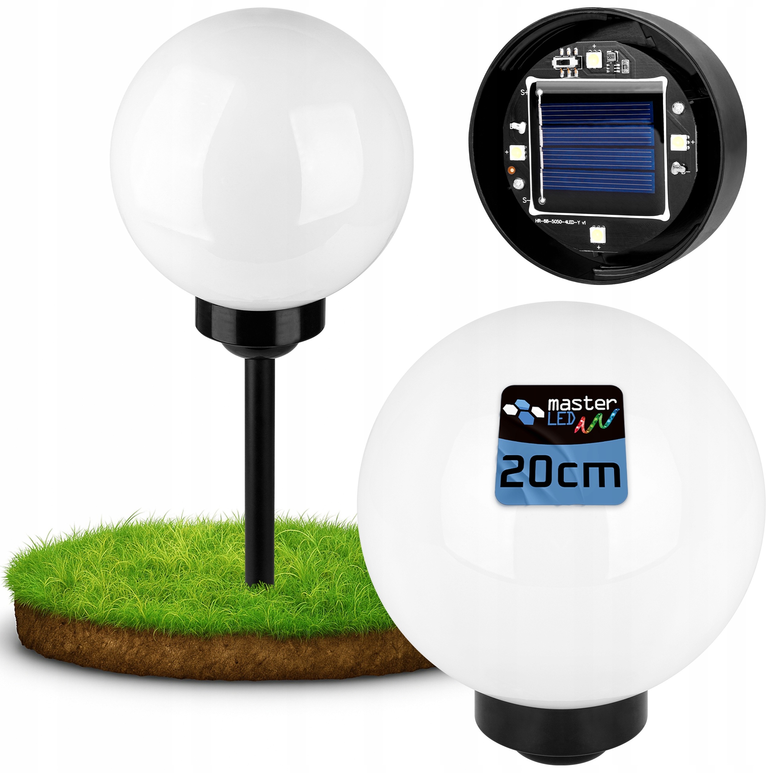 Solárna záhradná LED guľa s priemerom 20 cm, biela