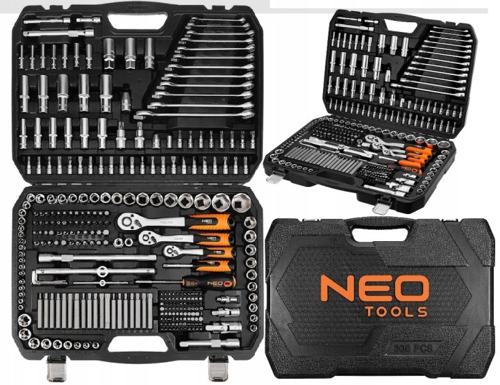 NEO TOOLS 10-218 sada nástrčných kľúčov 1/4", 3/8" a 1/2", 300 ks, saténová úprava, 72-zubové račne