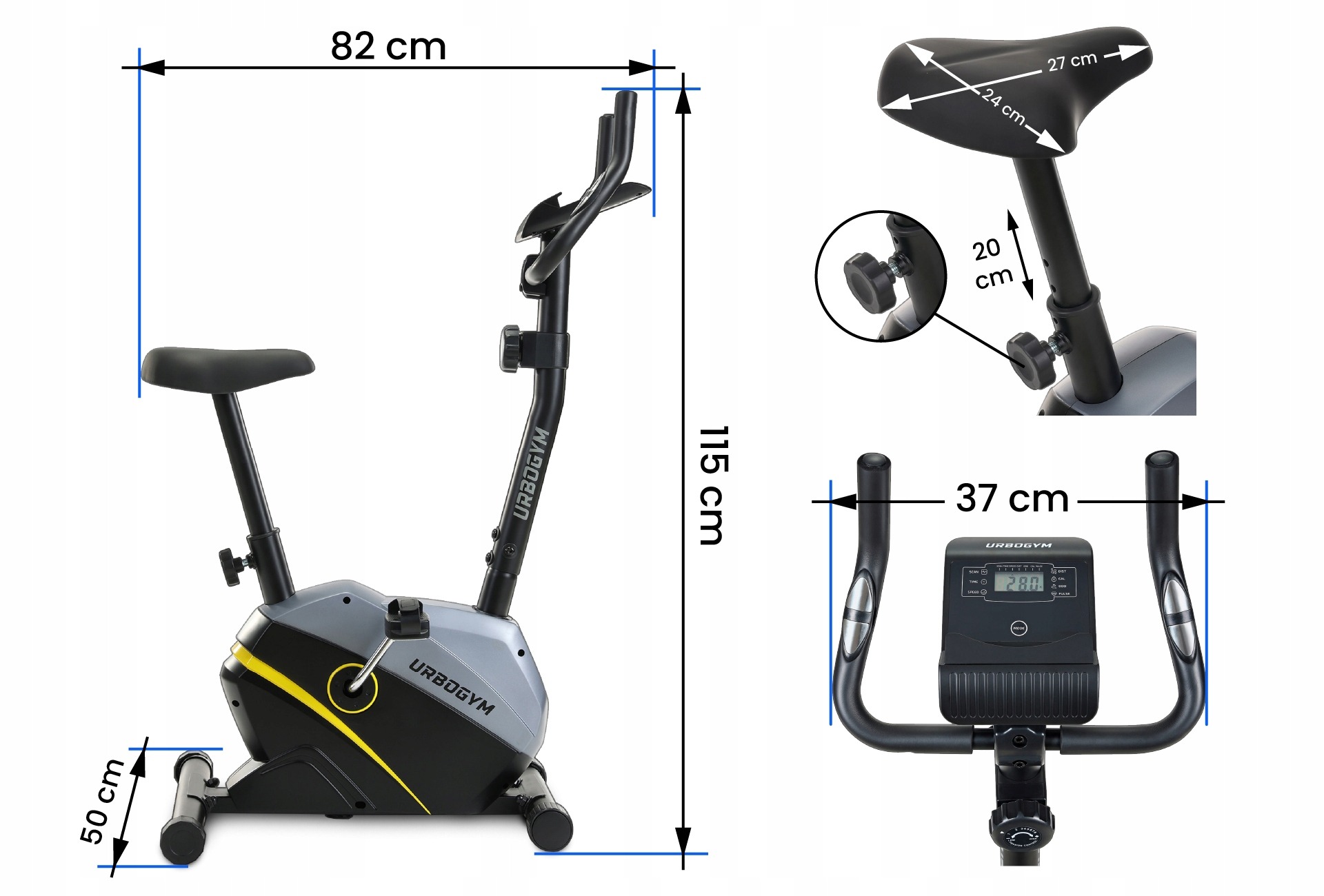 Magnetický rotoped URBOGYM Oxygen Yellow, 8 stupňov odporu, 6 kg zotrvačník, nosnosť 120 kg
