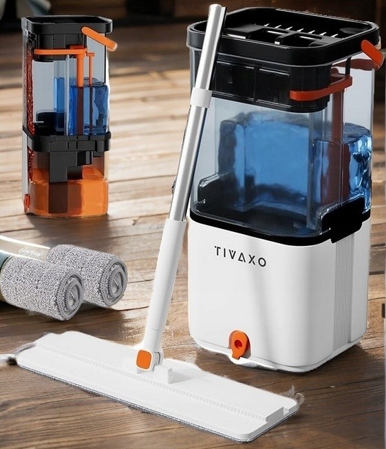 TIVAXO S22 Smart Premium plochý mop s vedrom – systém oddelenia čistej a špinavej vody, 2× mikrovláknová podložka