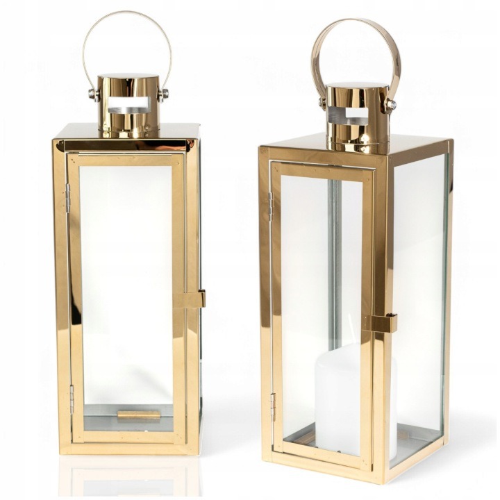 Dekoratívny kovový lampáš EstiloHome 63 cm, zlatý, kov a sklo