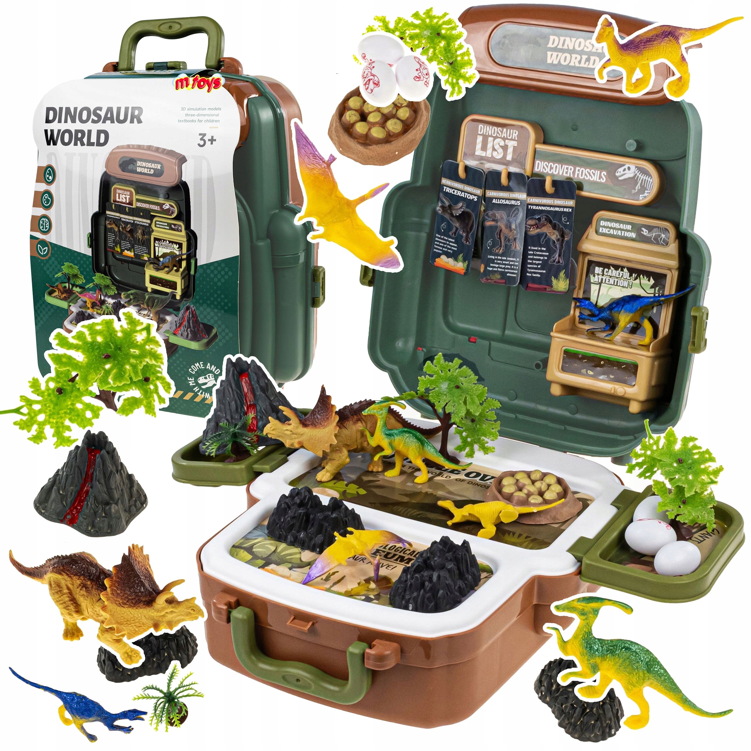 Dinosaury veľký archeológ set xxl figúrky vajíčka sopka kufor batoh