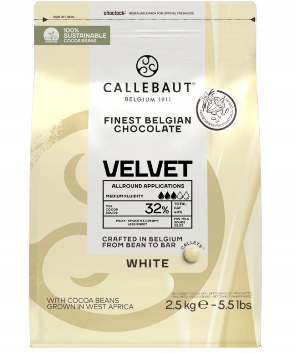 Callebaut Velvet W3 belgická biela čokoláda 32 % kakaa 2,5 kg Callets
