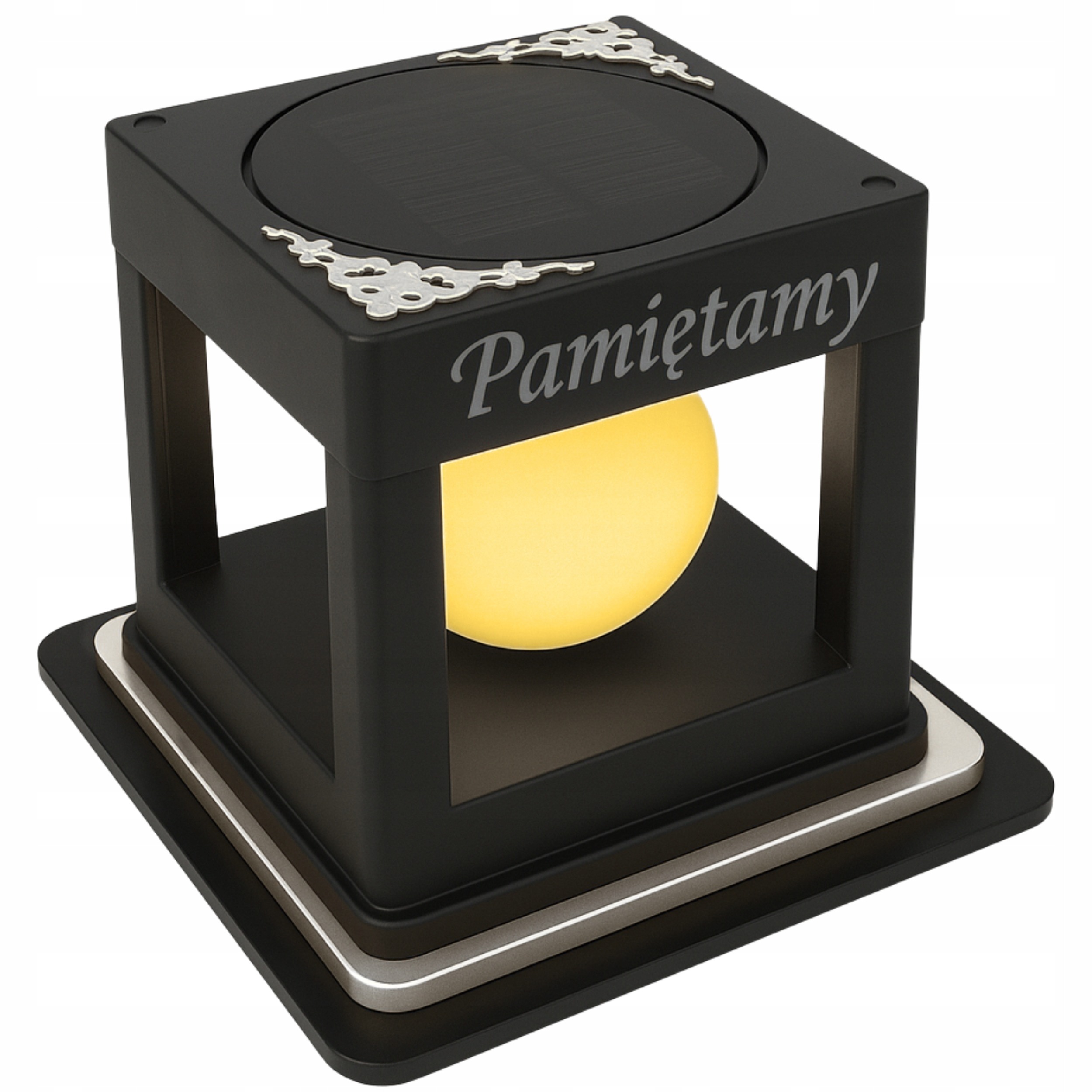 Solárny LED lampáš „Pamätáme si“ – elegantná cintorínska sviečka so striebornými detailmi
