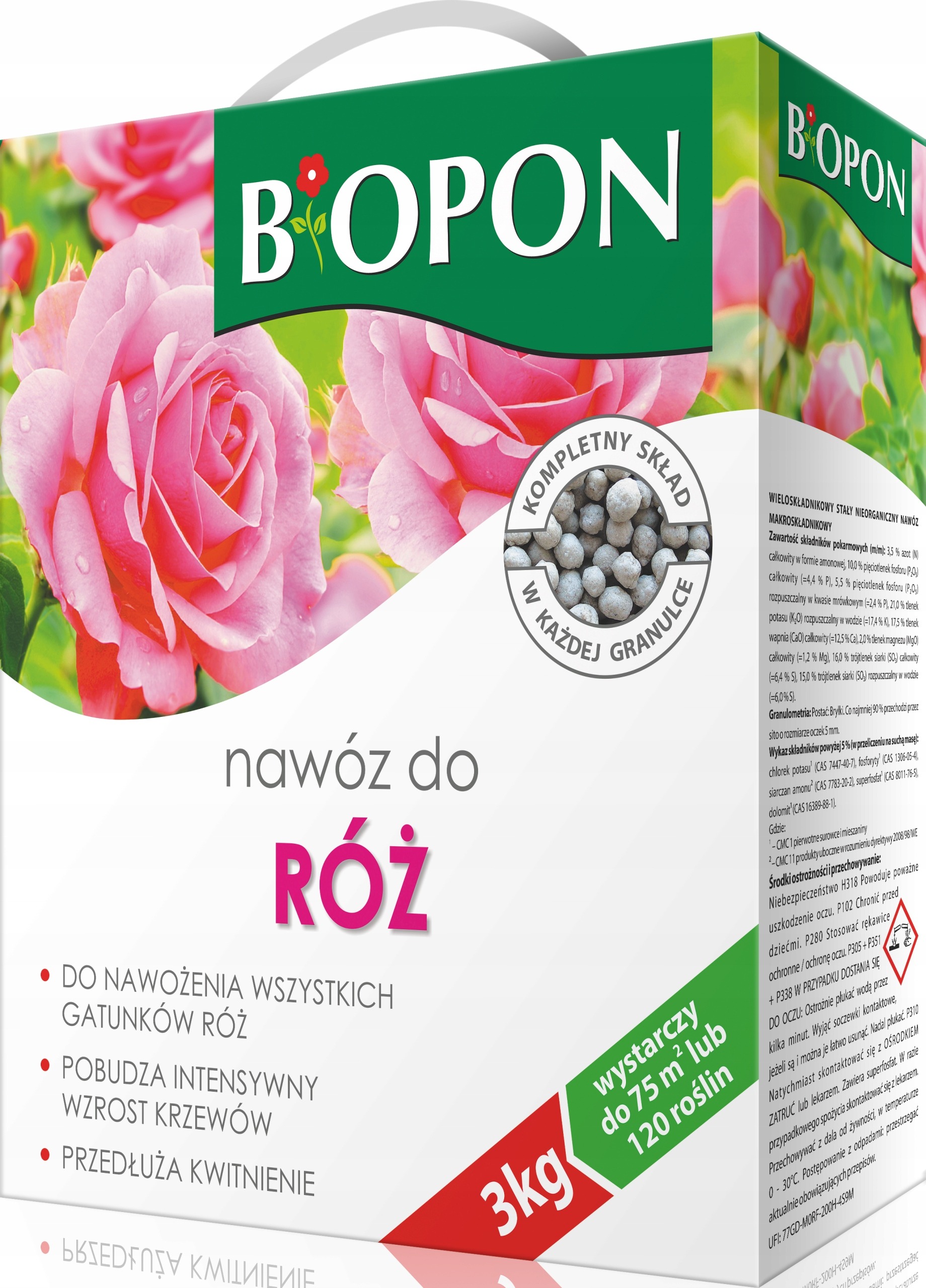 BIOPON granulované hnojivo pre ruže 3 kg – minerálna výživa pre zdravý rast a bohaté kvitnutie