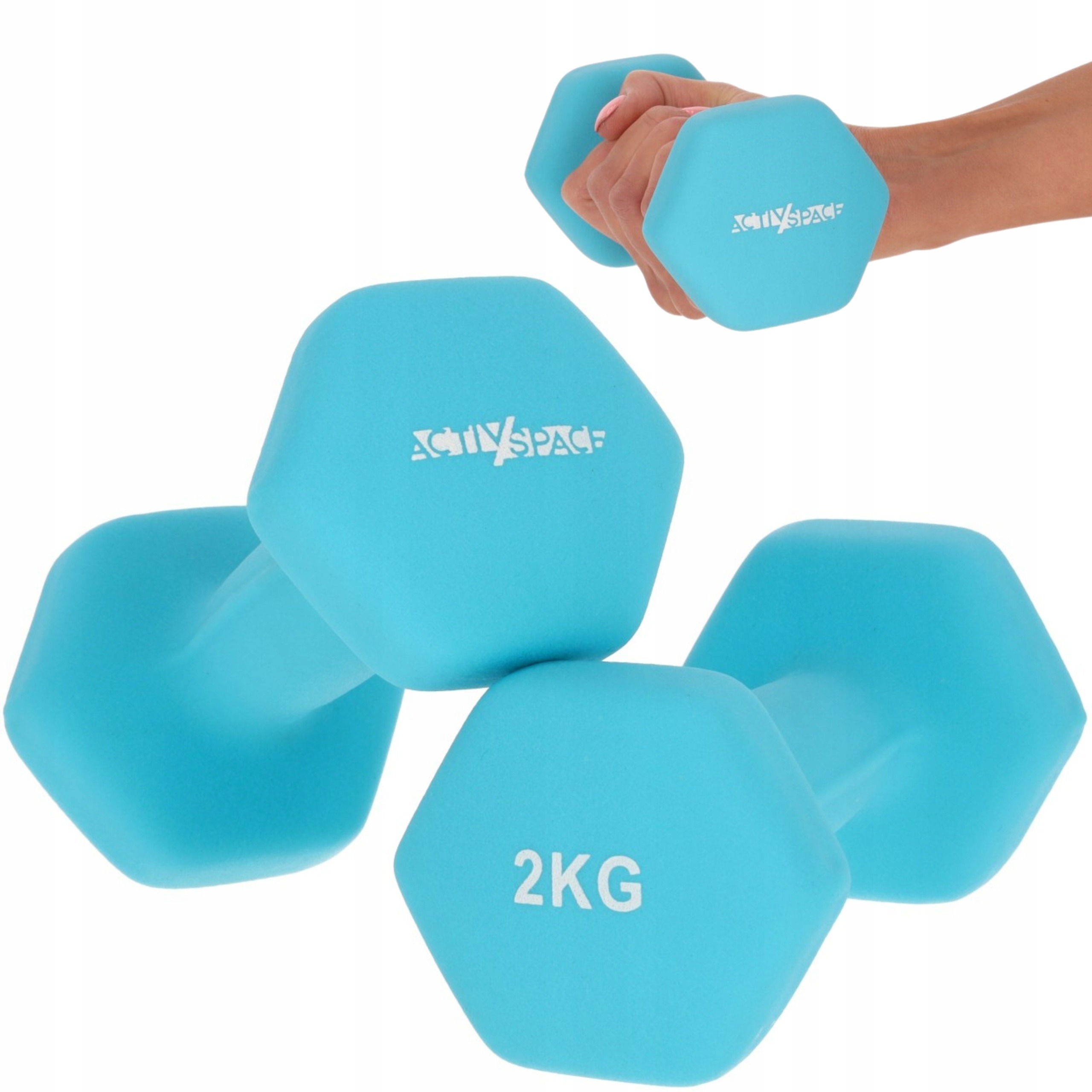 Sada jednoručných činiek 2 × 2 kg s protišmykovým povrchom na kondičné cvičenie