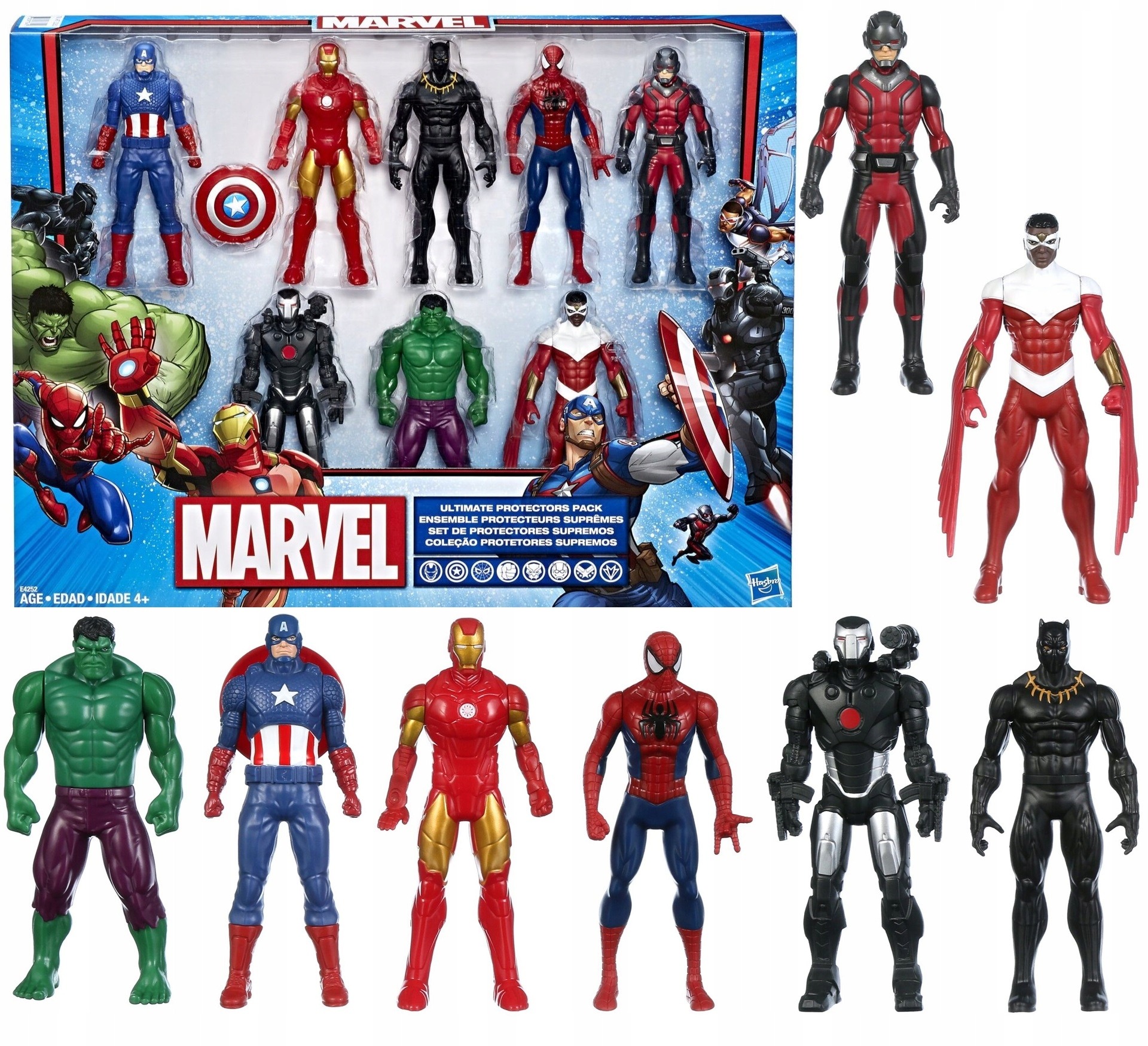 Sada 8 figúrok Avengers Marvel Hasbro E4552 Hulk Spiderman Falcon Antman