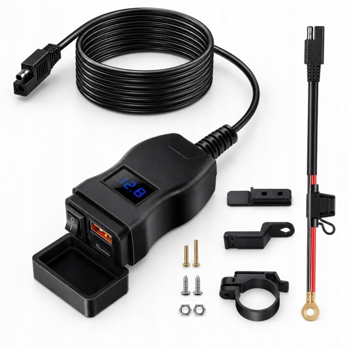 USB-C QC3.0 PD LED nabíjačka na motorku 60W ON/OFF