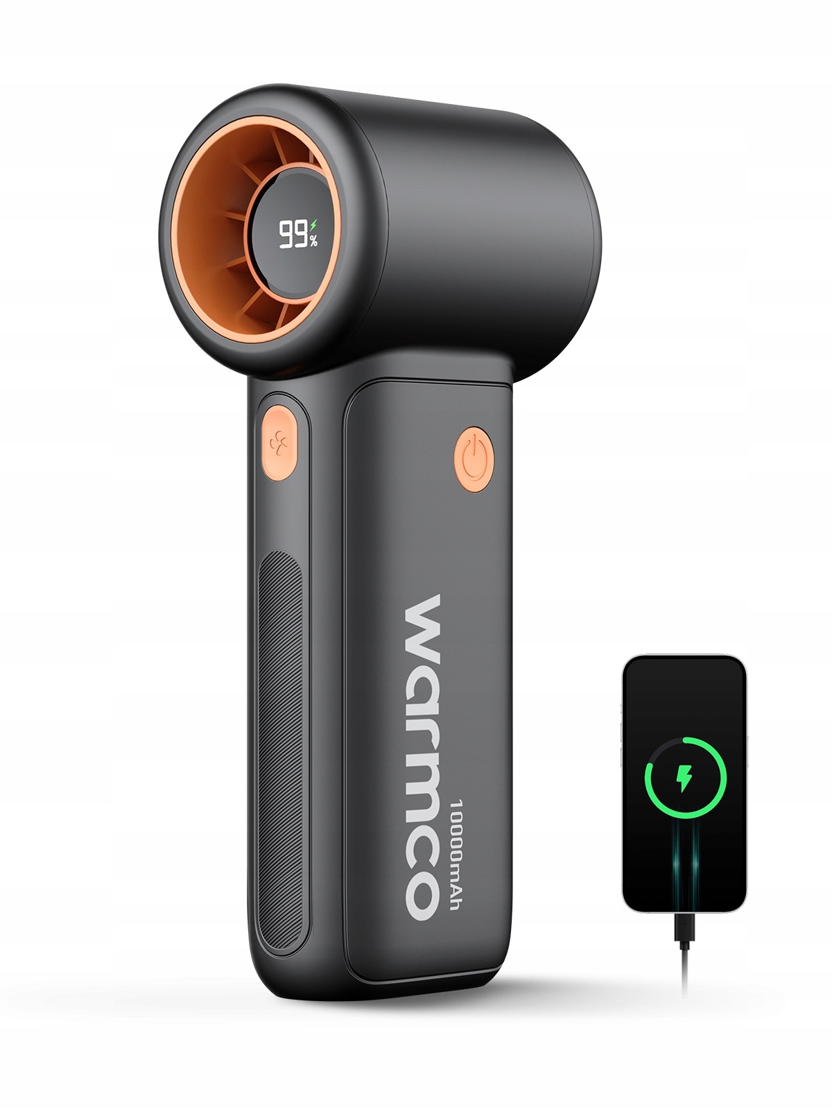 Warmco H3 ručný ventilátor 2v1 s powerbankou 10 000 mAh – Turbo prúd vzduchu, USB-C, LED displej