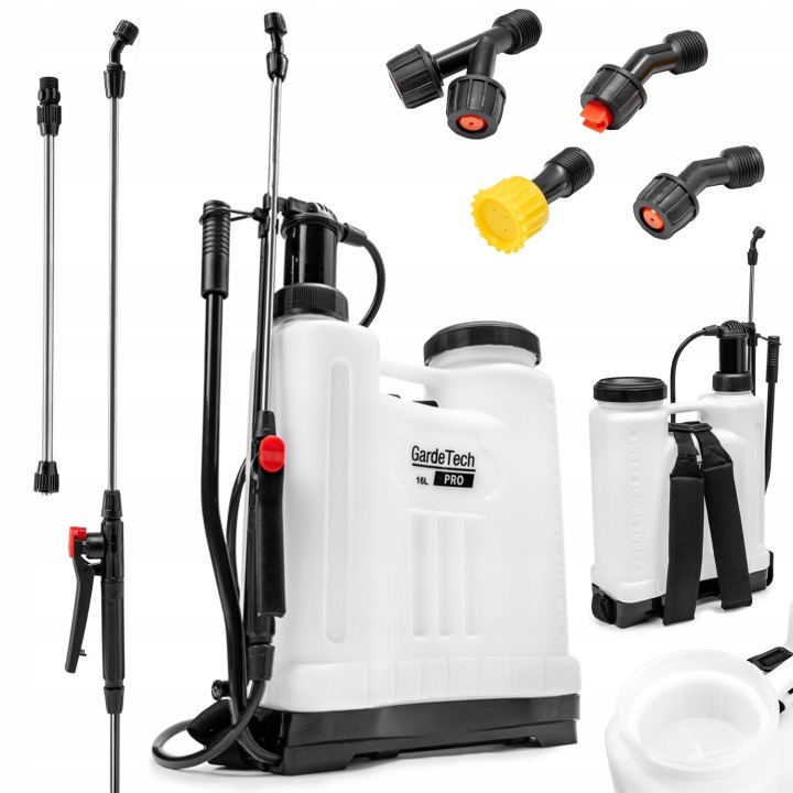 GardeTech 11162PRO tlakový chrbtový postrekovač 16 l – ručný postrekovač s teleskopickou tyčou 100 cm a 4 tryskami