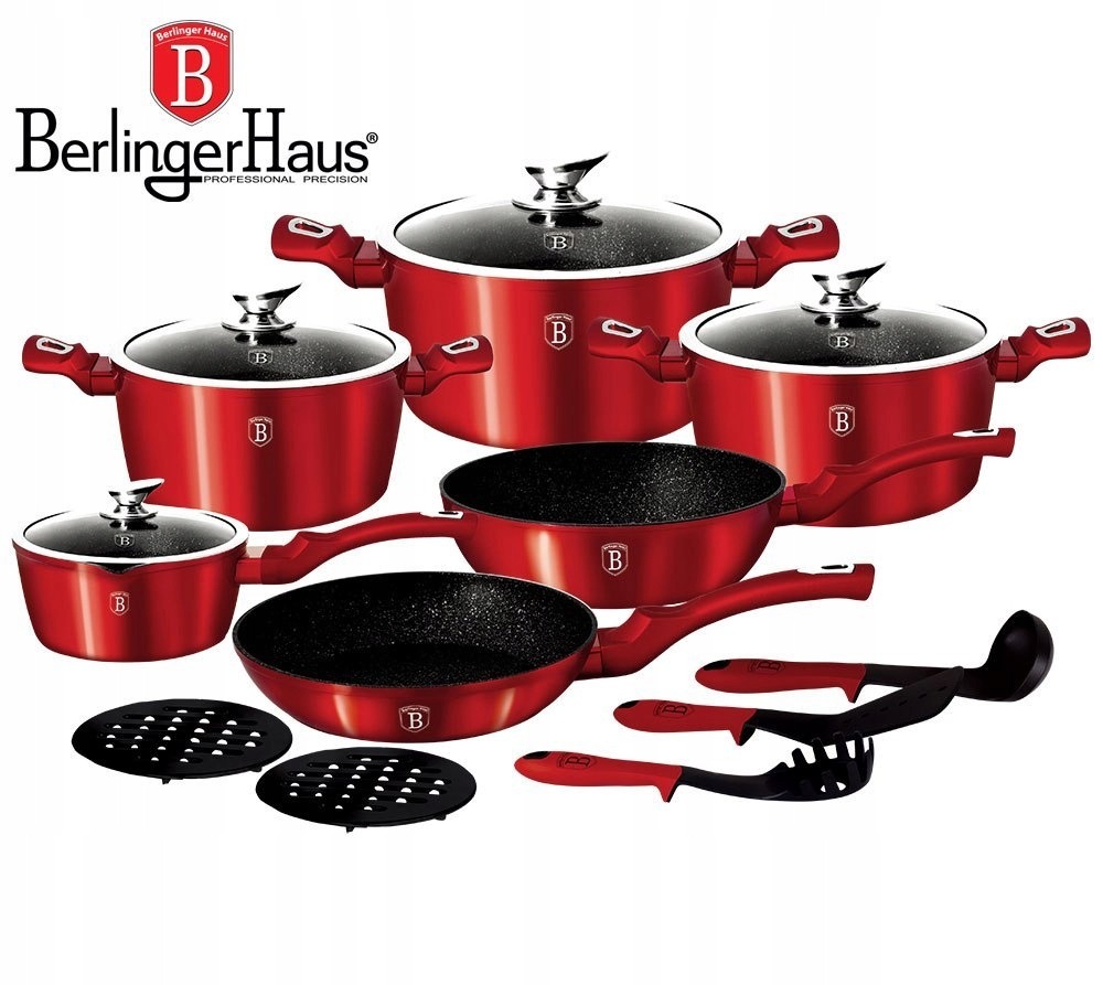 Sada hrncov 15 ks BERLINGER HAUS Burgundsko indukcia + pokrievky BH-1226N