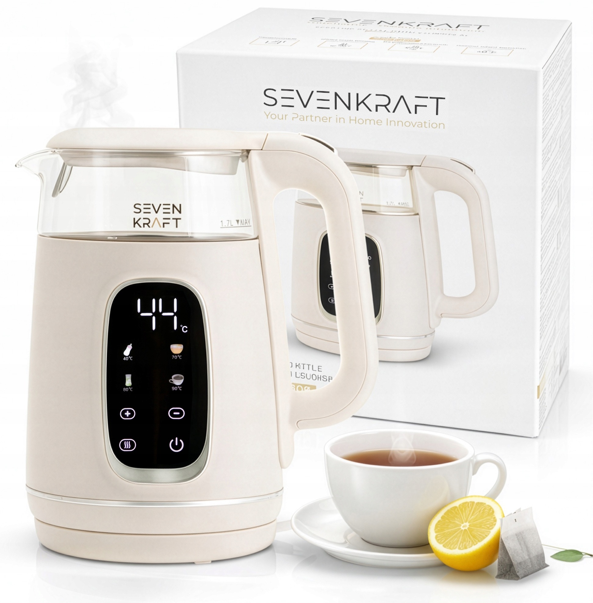 Seven Kraft 1308 LED rýchlovarná kanvica 1,7 l – regulácia teploty, dotykový panel, LED displej 2200 W