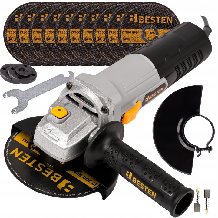 Uhlová brúska BESTEN BE0002903 850 W, 125 mm s 10 rezacími kotúčmi