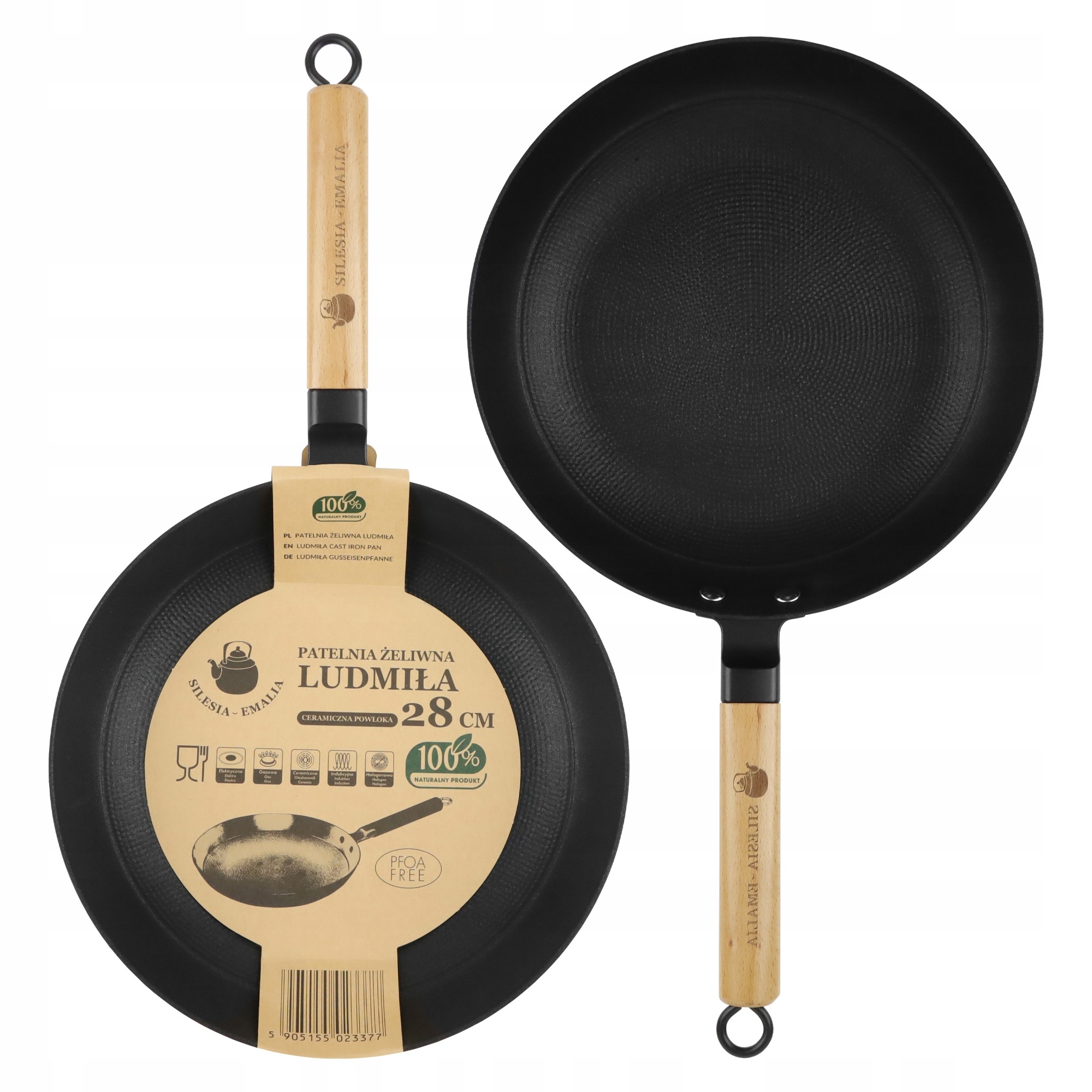 LUDMIŁA liatinová panvica 28 cm s drevenou rukoväťou – indukcia a plyn