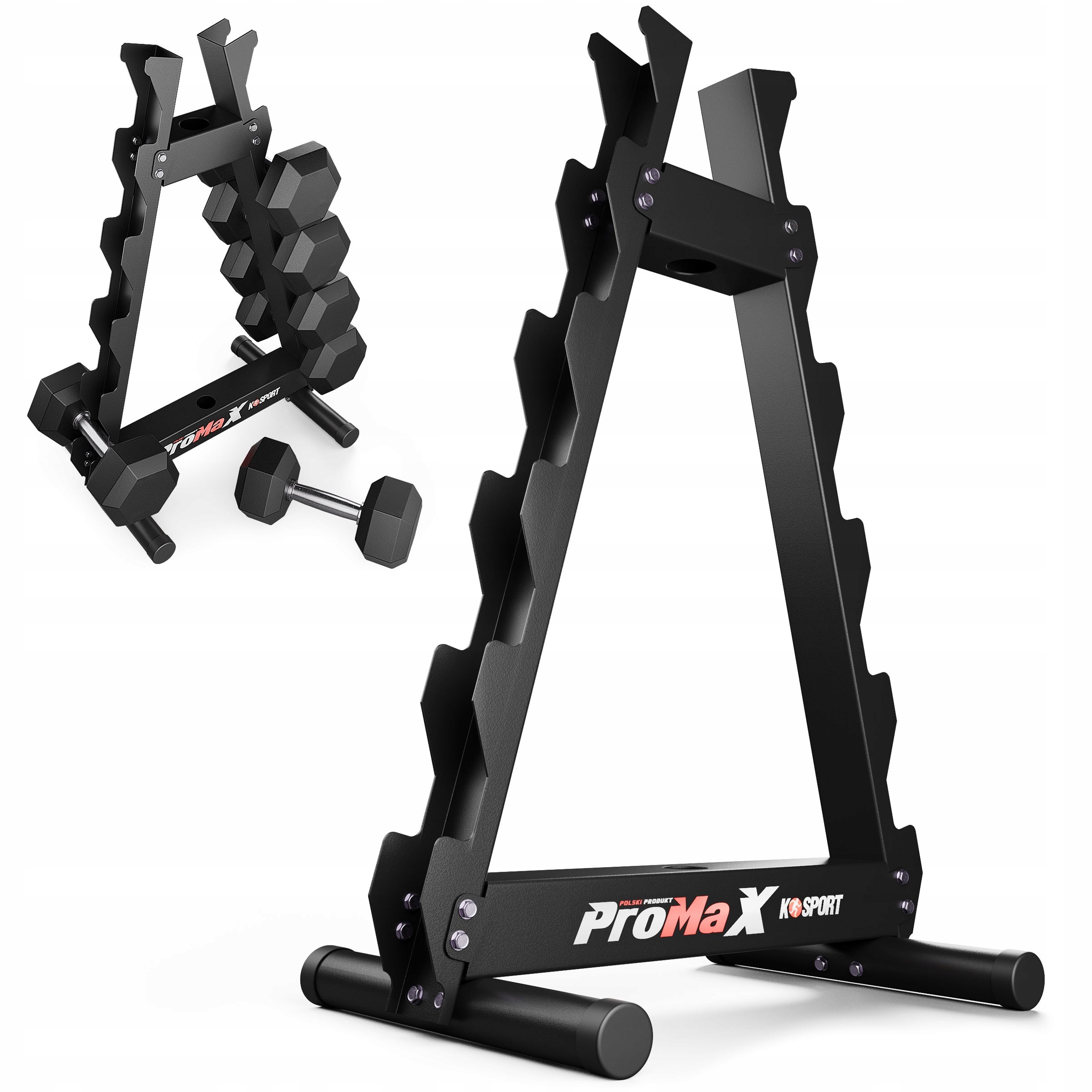 K-SPORT trojuholníkový stojan na jednoručné činky pre 5 párov – nosnosť 150 kg