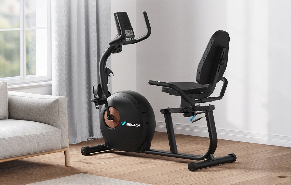 Magnetický recumbent rotoped MERACH MR-S23B1 s Bluetooth, odporovými lankami, 8 úrovní, nosnosť 158 kg