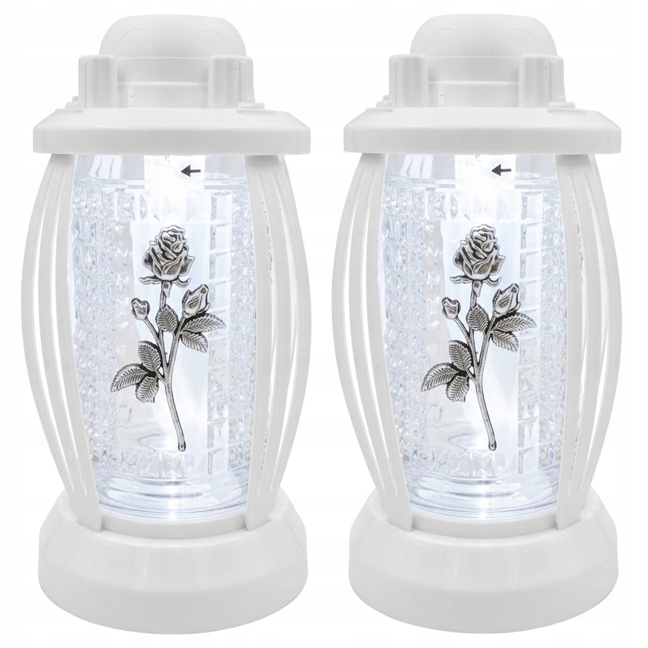 2× solárna LED lampička na hrob – biele sklo, senzor súmraku, 24 cm