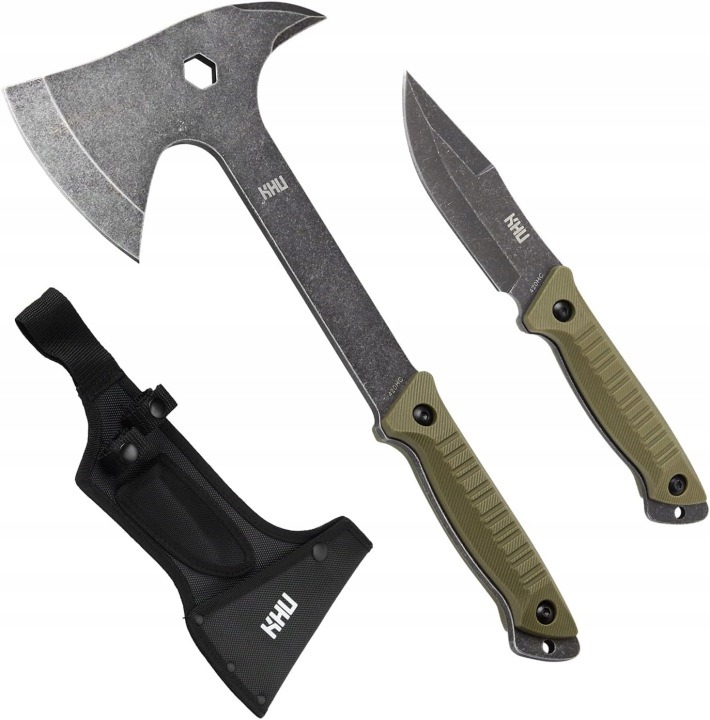 Kempingová sekera a survival nôž Full Tang s puzdrom – bushcraft súprava 2 v 1