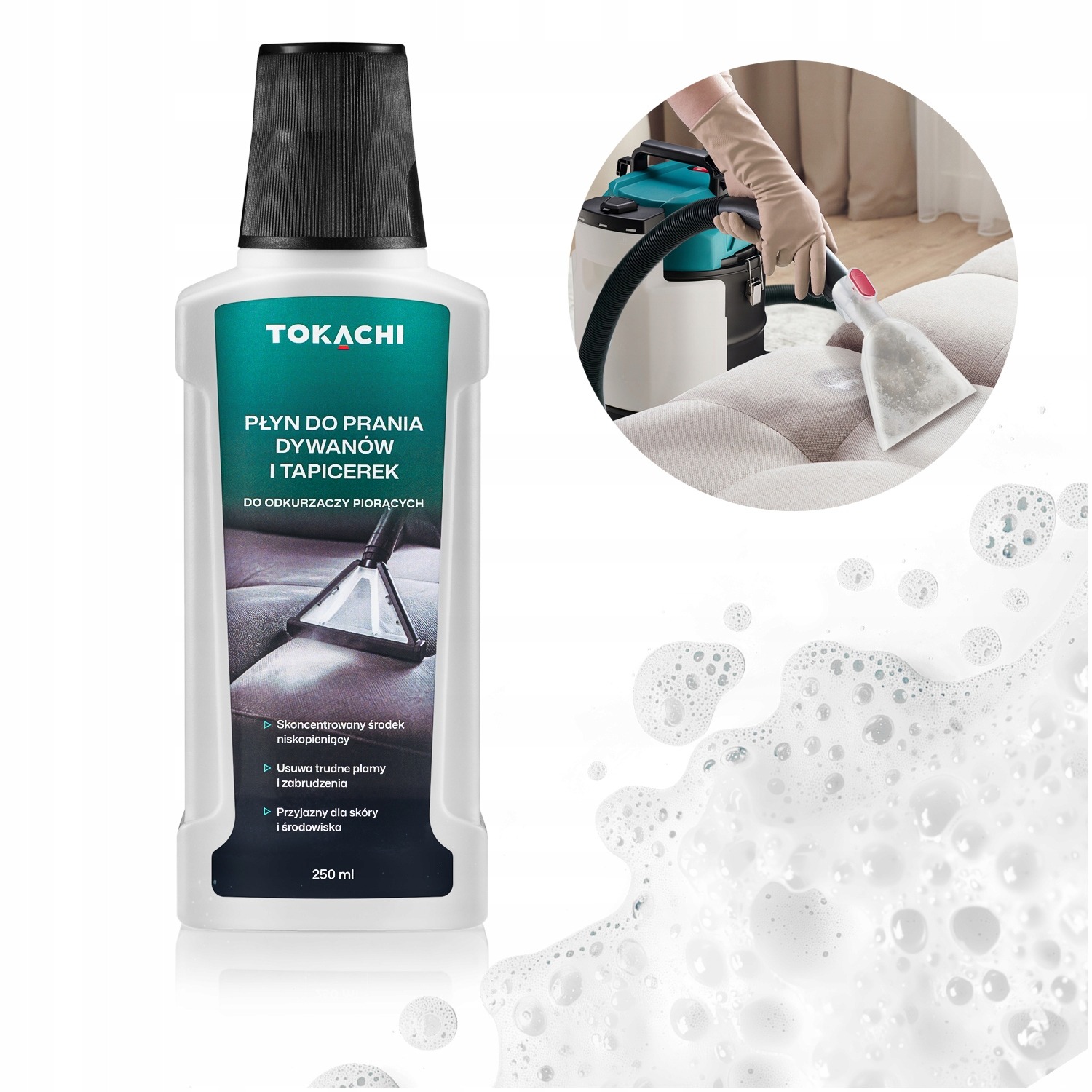 Tokachi AquaBoost 2200 nízkopenivý čistiaci prostriedok do tepovača 250 ml – na koberce, čalúnenie a predložky