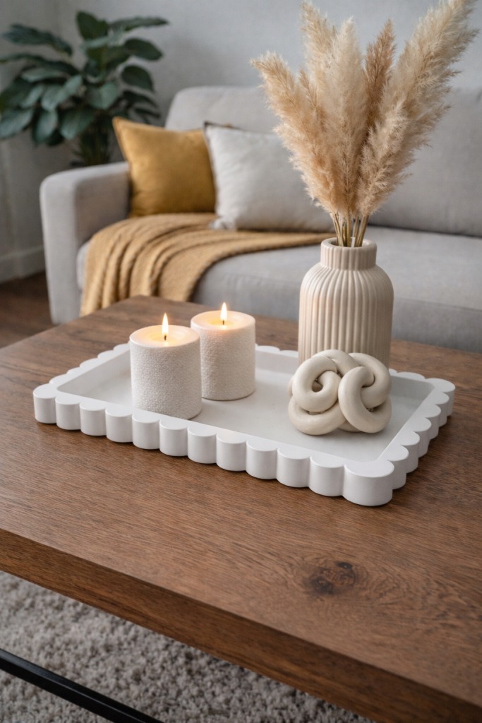 Moderný dekoratívny podnos na kozmetiku, sviečky a šperky 25 × 14 cm biely