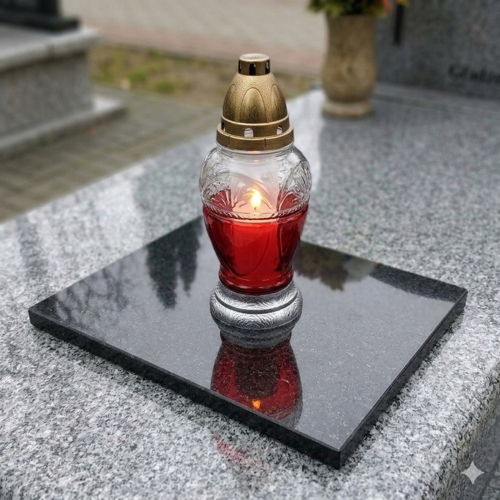 Granitová podložka pod sviečky na hrob 40 cm PREMIUM BLACK – leštená kamenná tácka na náhrobok