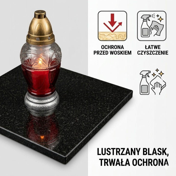 Granitová podložka pod sviečky na hrob 40 × 25 cm PREMIUM BLACK – leštená kamenná tácka na náhrobok