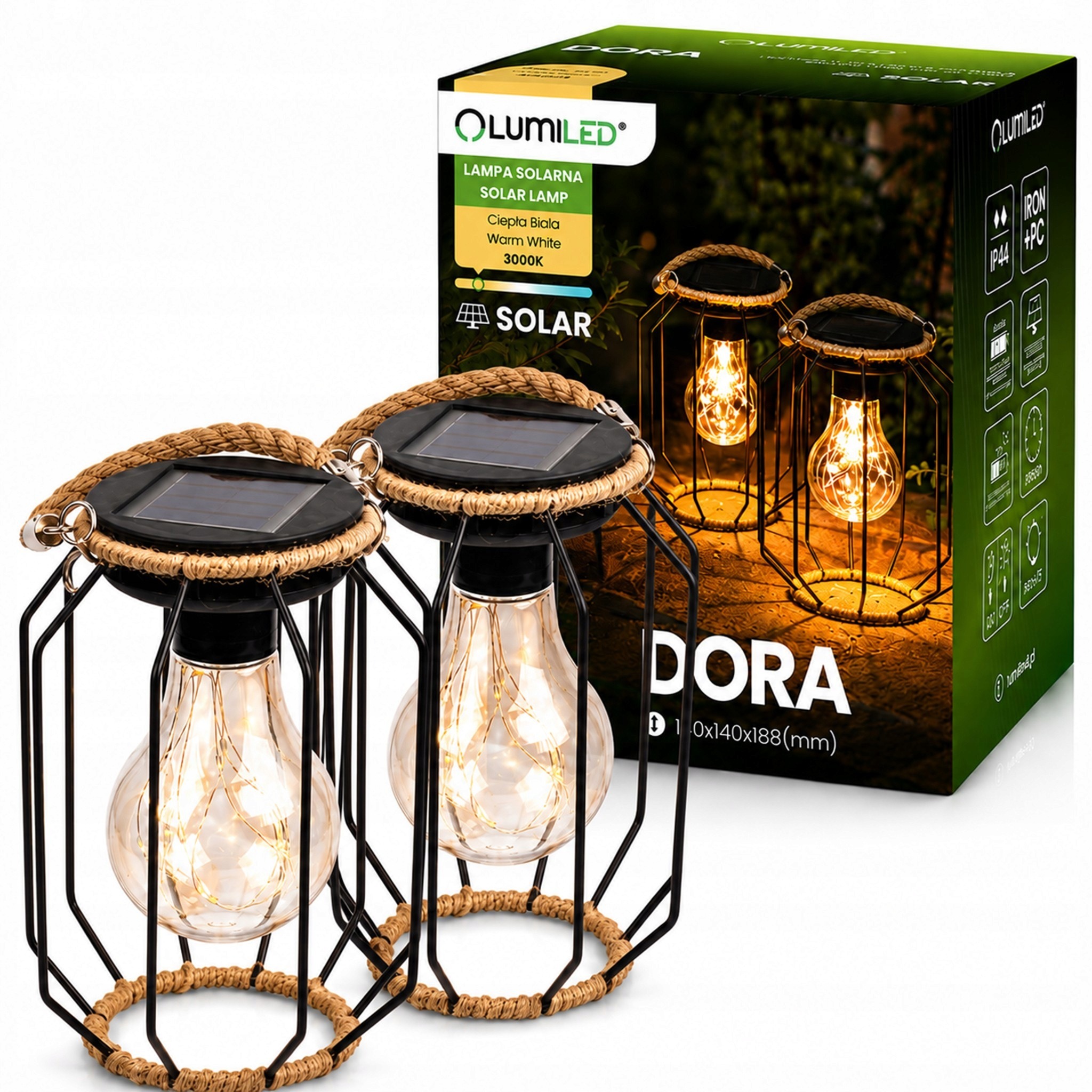 Solárne LED záhradné lampáše na zavesenie alebo postavenie, 2 kusy