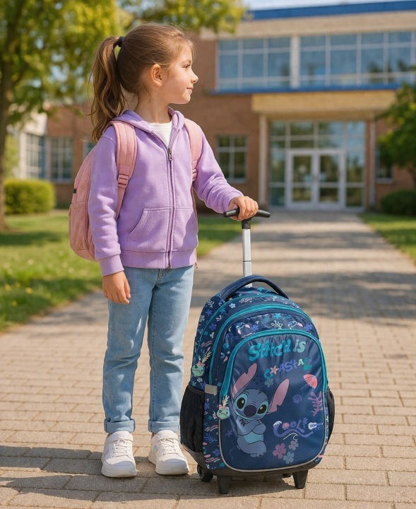 Disney Stitch školský batoh na kolieskach Lilo & Stitch – viacpriehradkový batoh s teleskopickou rukoväťou