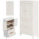 Kúpeľňový regál 120 cm biely – voľne stojaca skrinka 2 zásuvky, dvierka, MDF Loft