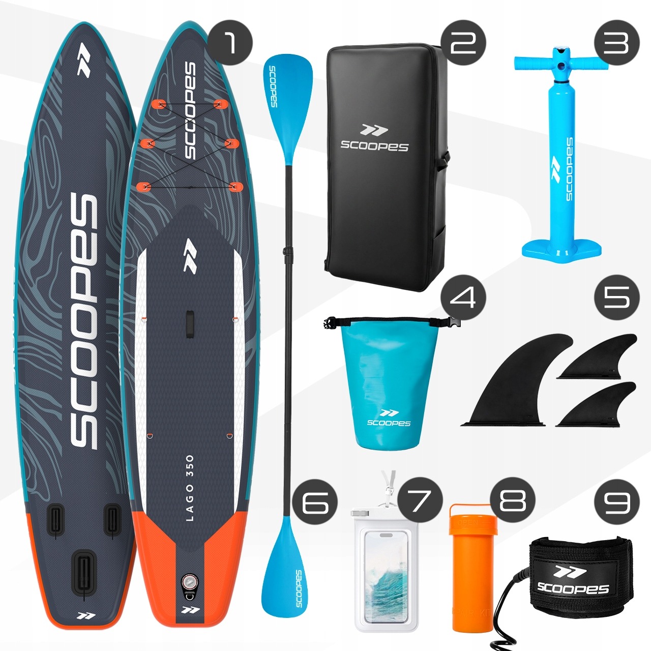 SUP nafukovacia doska 350 cm s pádlem a kompletným príslušenstvom – allround paddleboard set