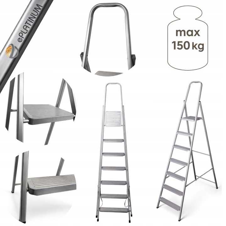 ePlatinum STEEL HOME 217 oceľový skladací rebrík 7 schodov nosnosť 150 kg