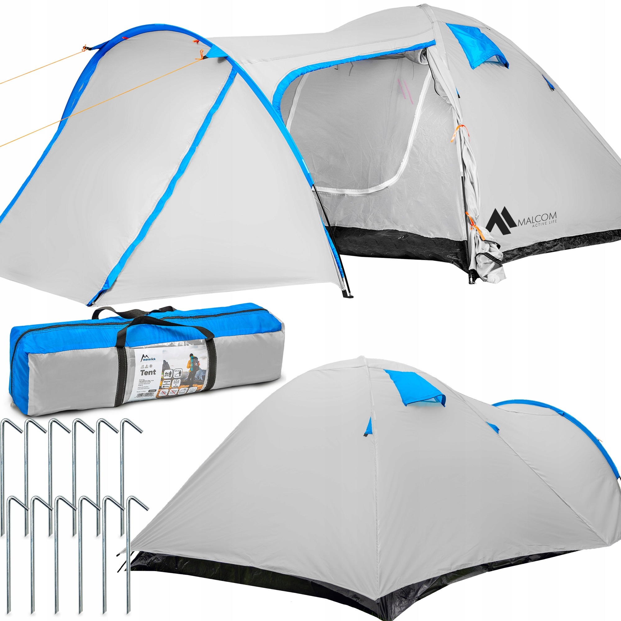Veľký turistický kempingový stan Igloo pre 4 osoby 180 × 310 cm XXL – vodoodolný rodinný stan