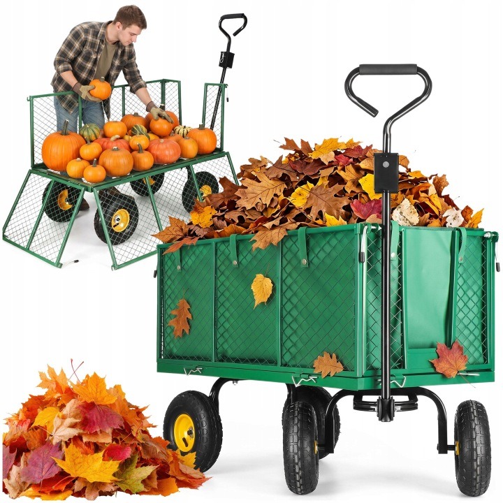Springos GA0011 záhradný prepravný vozík 250 l do 400 kg, 4 nafukovacie kolesá, otváracie bočnice