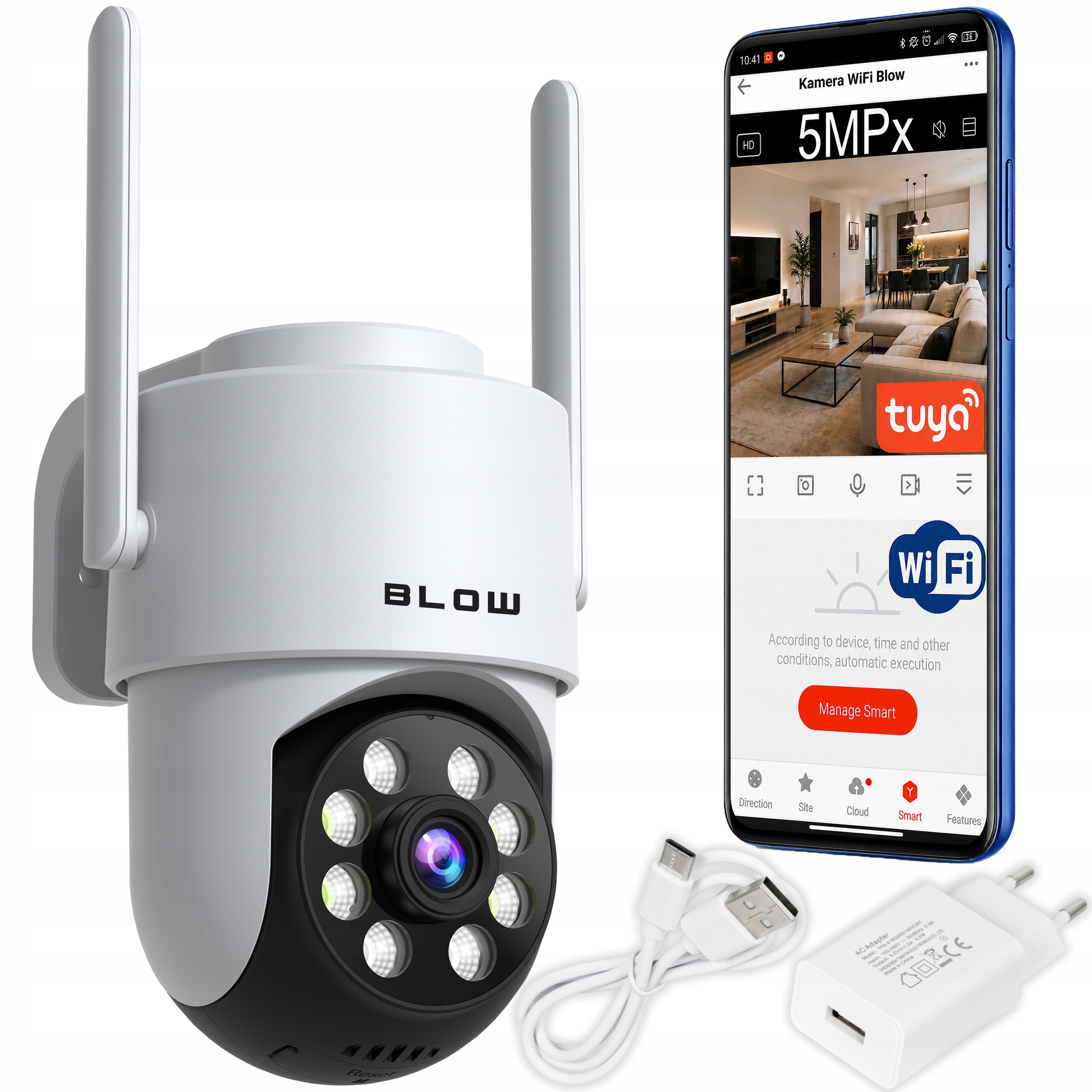 Vonkajšia WiFi IP kamera BLOW T-135 5MPx PTZ – otočná kamera s detekciou pohybu, nočným videním a IP65
