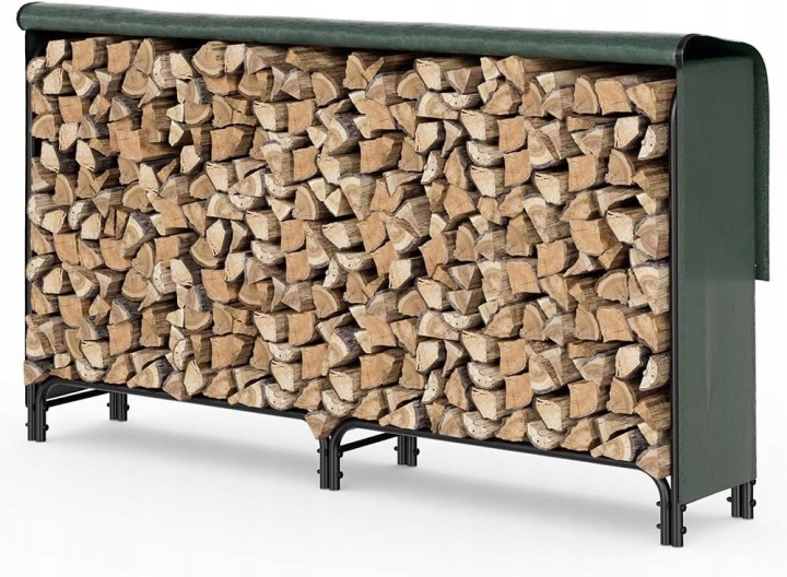 Kovový stojan na palivové drevo 200×36×116 cm s vodotesným krytom – drevený regál do exteriéru aj interiéru