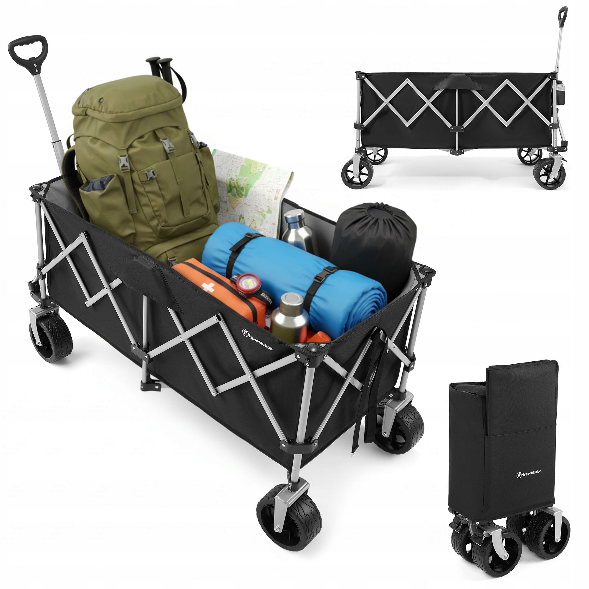 HyperMotion HYP62 skladací transportný vozík XXL 250 l – plážový a záhradný vozík s nosnosťou 100 kg