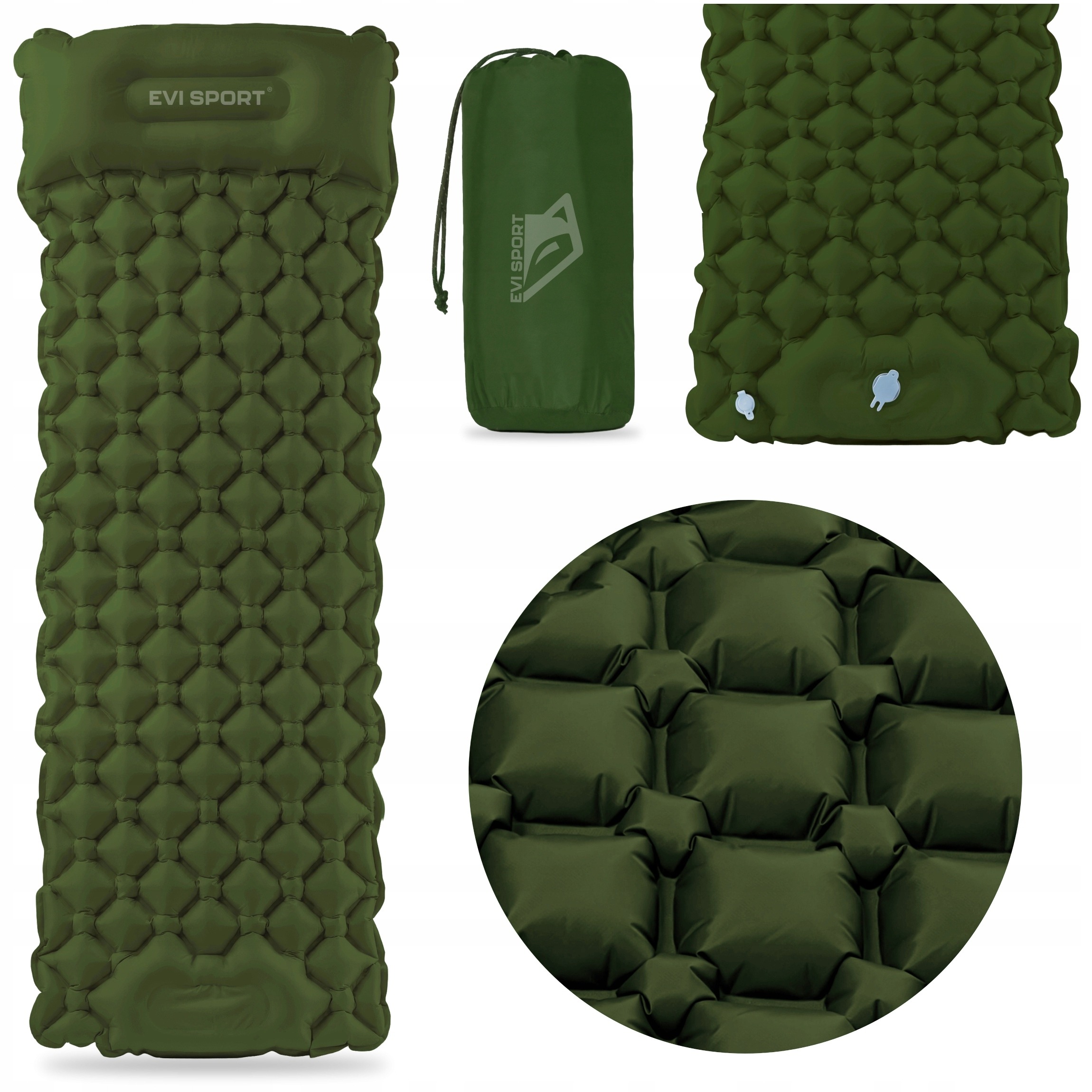 Nafukovací turistický matrac 190 × 60 × 12 cm so vstavanou pumpou a integrovaným vankúšom pre 1 osobu