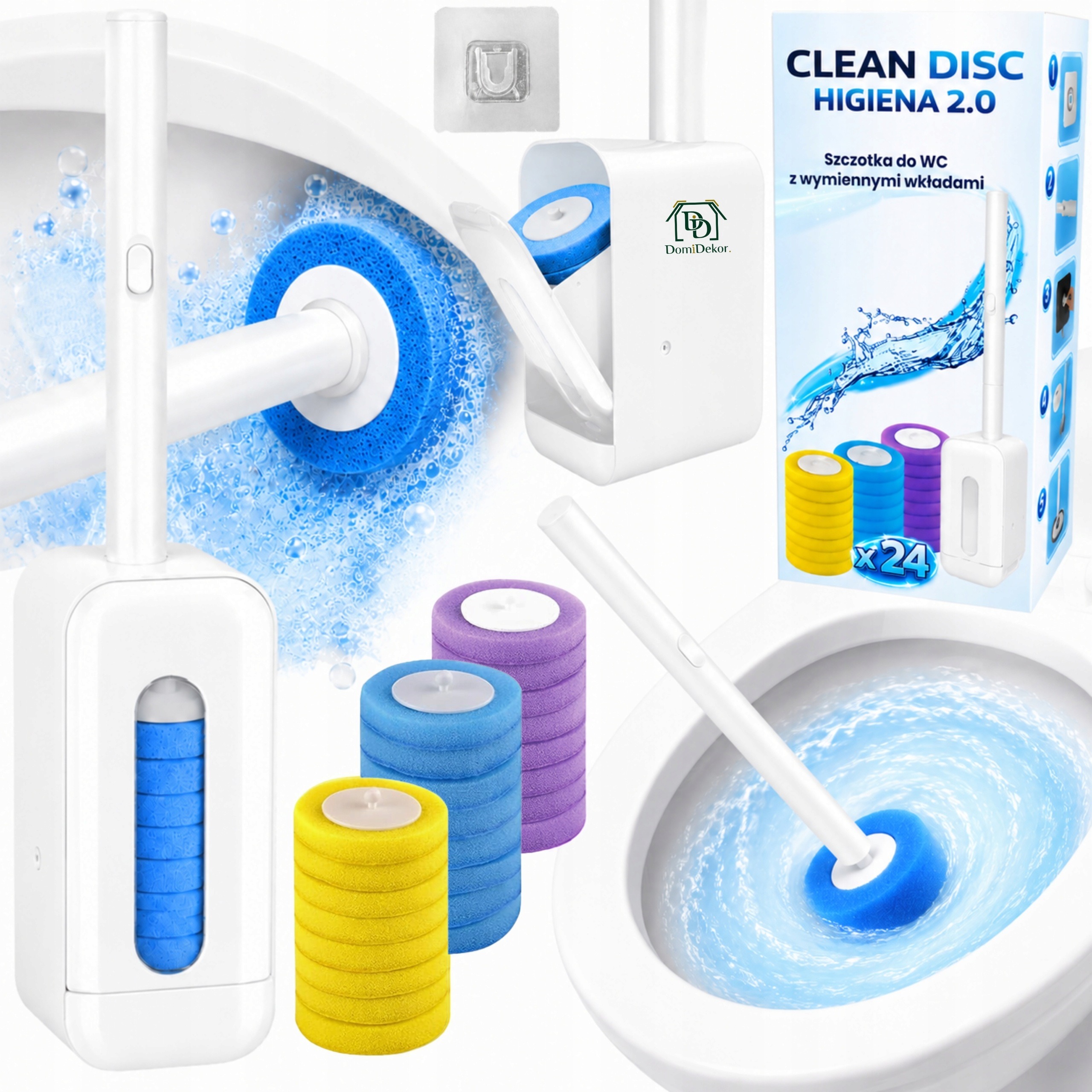 WC kefa Domidekor Hygiena 2.0 biela + 24 jednorazových náplní – hygienické čistenie toalety bez kontaktu