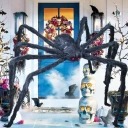 Obrovský chlpatý pavúk na Halloween 200 cm, čierny, realistická dekorácia s ohybnými nohami