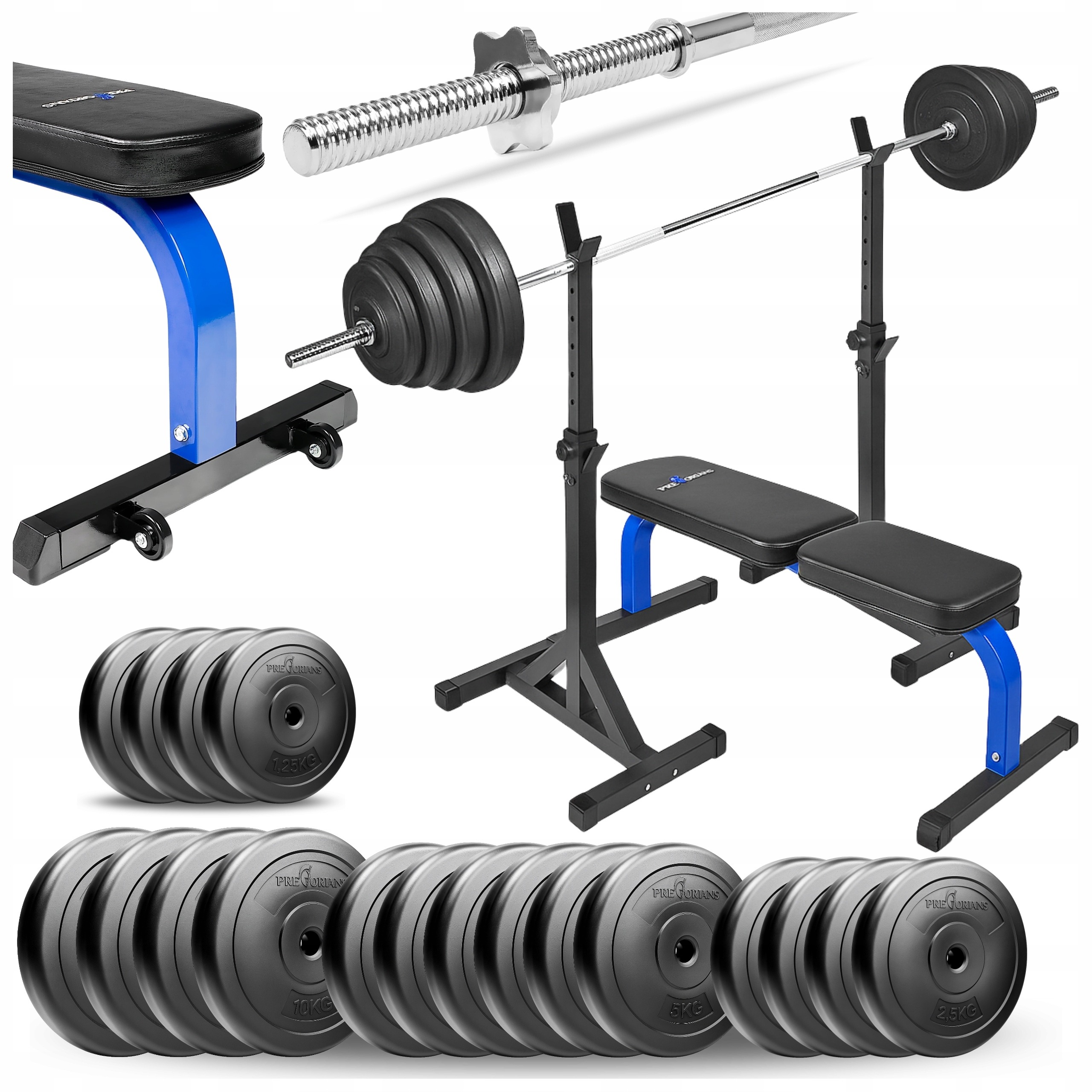 Pretorians 119 kg kulturistická sada s lavicou TB015, stojanmi STP01, tyčou a 85 kg závažím