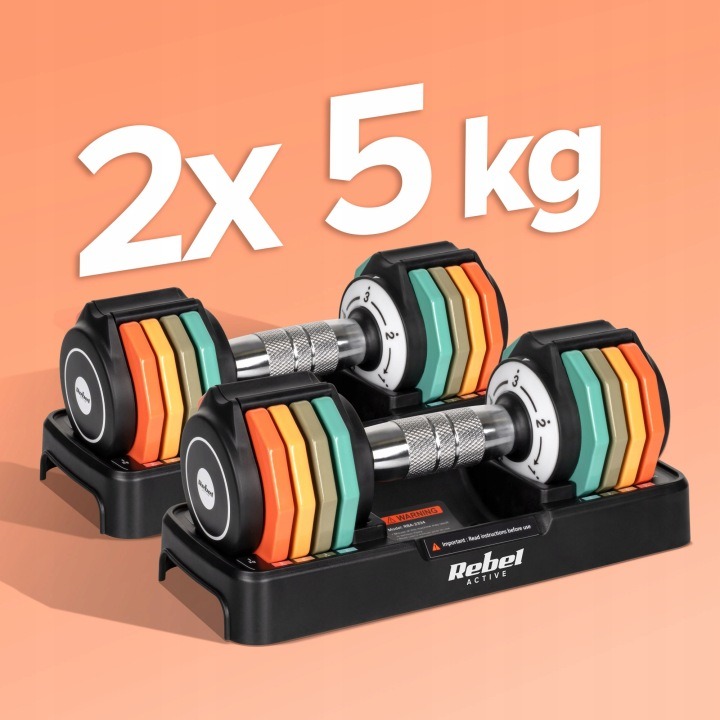 Nastaviteľné liatinové činky set 2x5kg, automatický zdvih každý 1kg Rebel