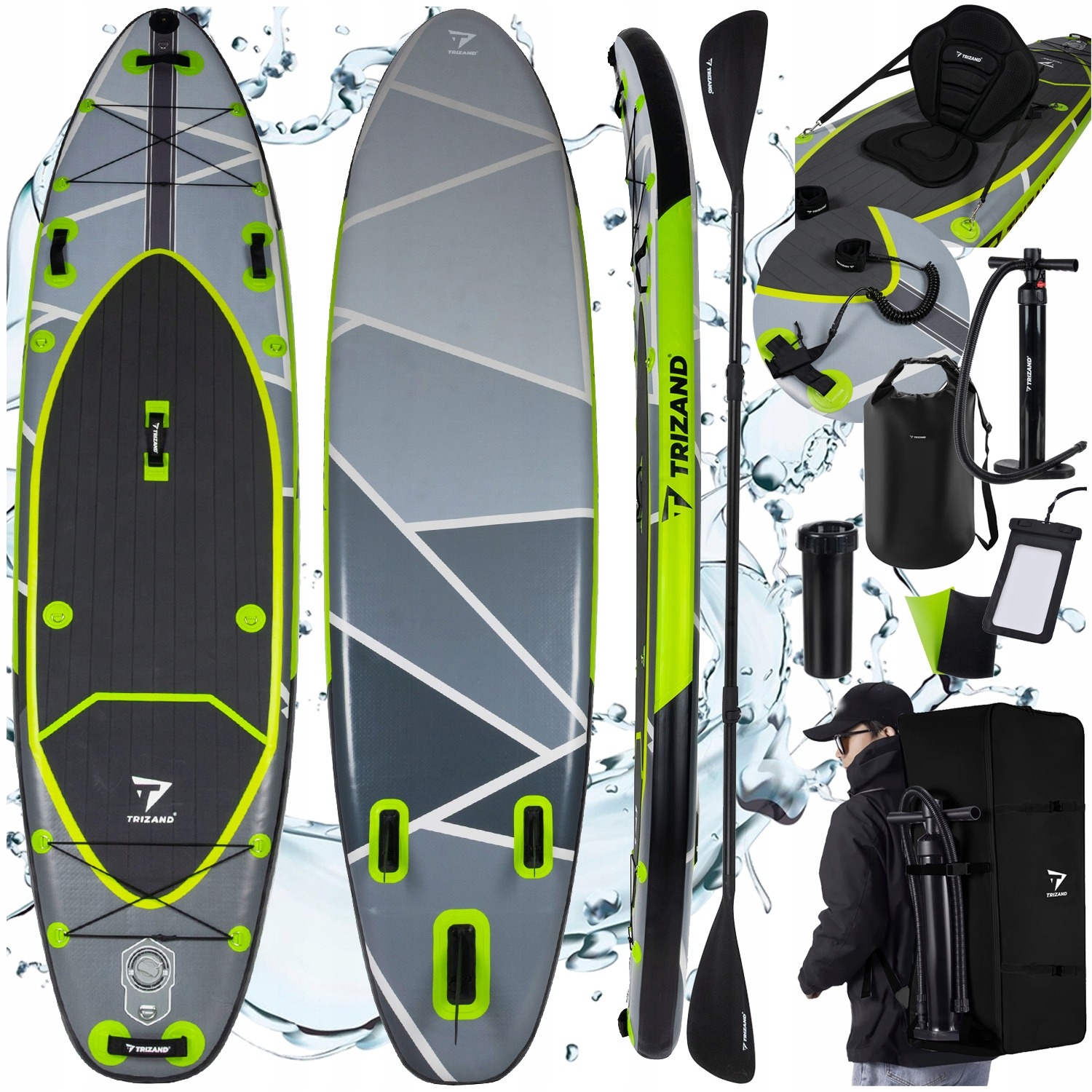 SUP doska TRIZAND 25260 335 cm nafukovací paddleboard set s pádlem, sedadlom a pumpou