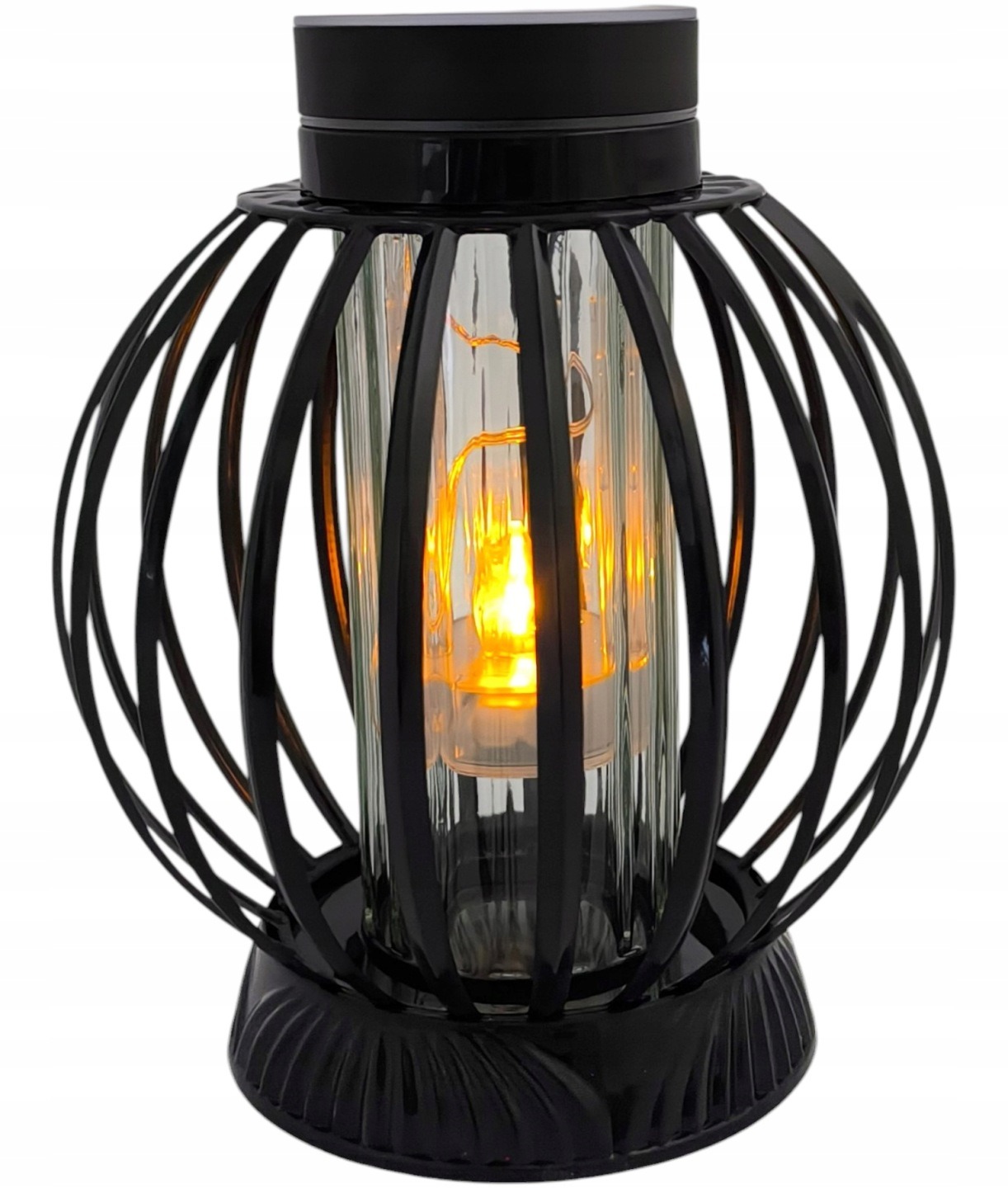 Solárna LED sviečka Black Ball na hrob – čierny dizajnový lampáš so sklenenou trubicou