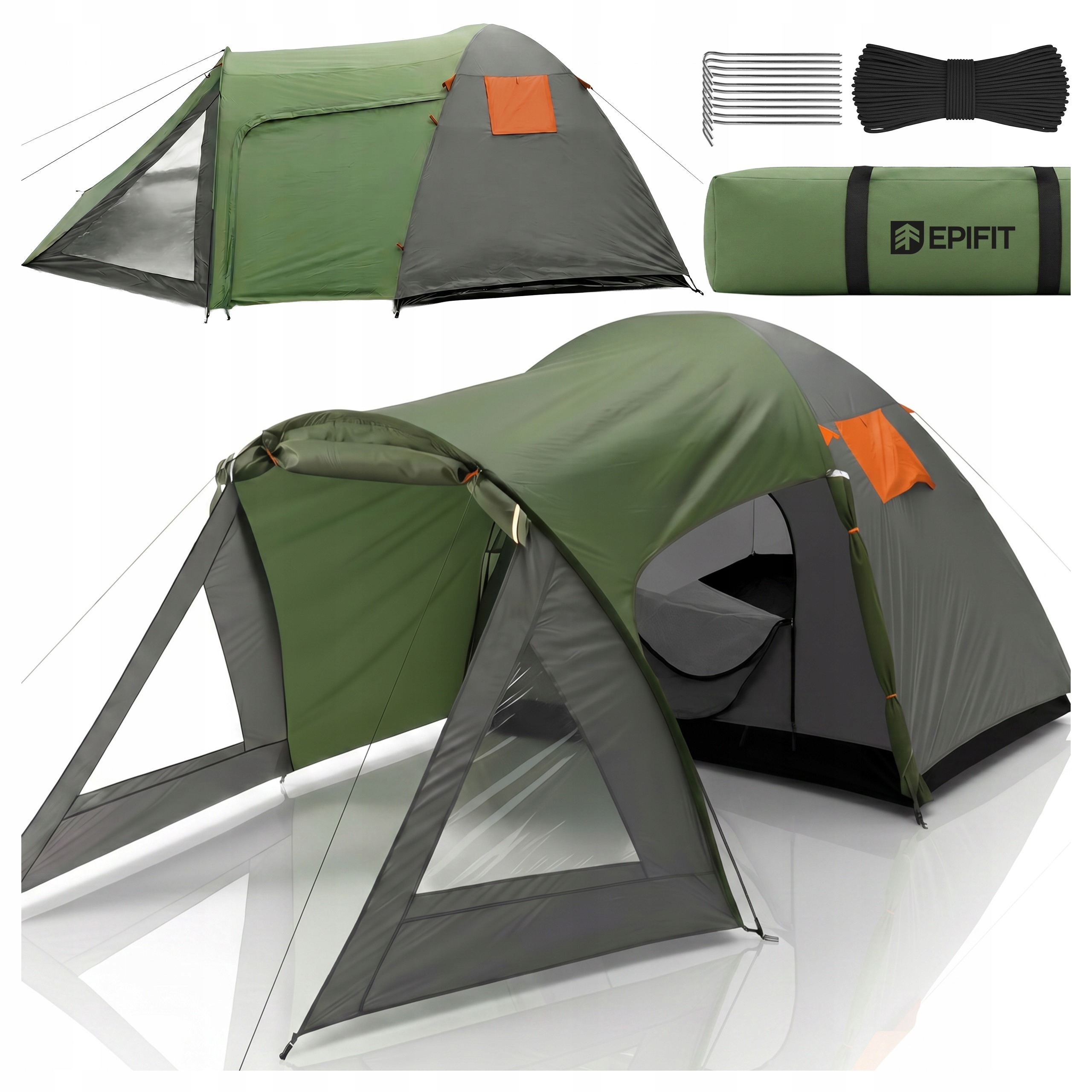 Rodinný turistický kempingový stan pre 4 osoby 440 × 250 × 150 cm – vodoodolný stan s predsieňou