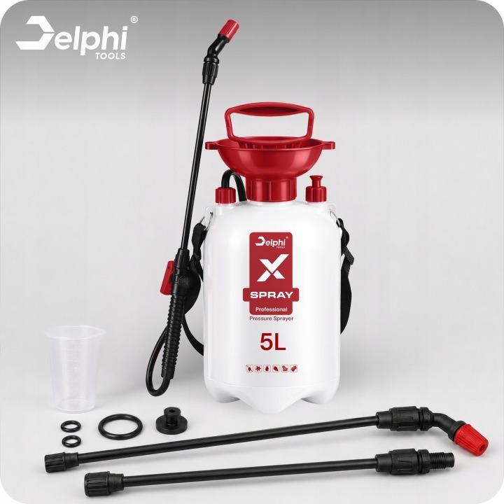 Tlakový postrekovač Delphi Tools X-Spray 5 l – ručný záhradný postrekovač s 95 cm tyčou a nastaviteľnou tryskou