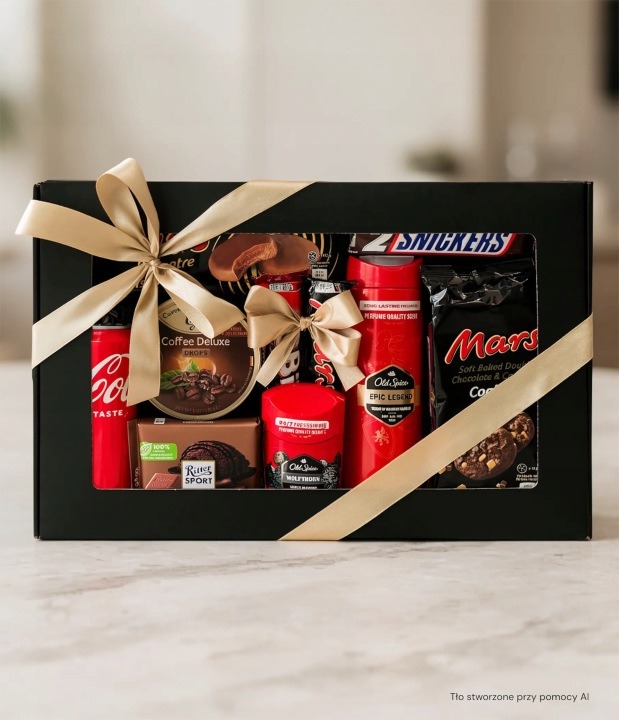 Darčeková sada pre muža s Old Spice, sladkosťami a Coca-Colou