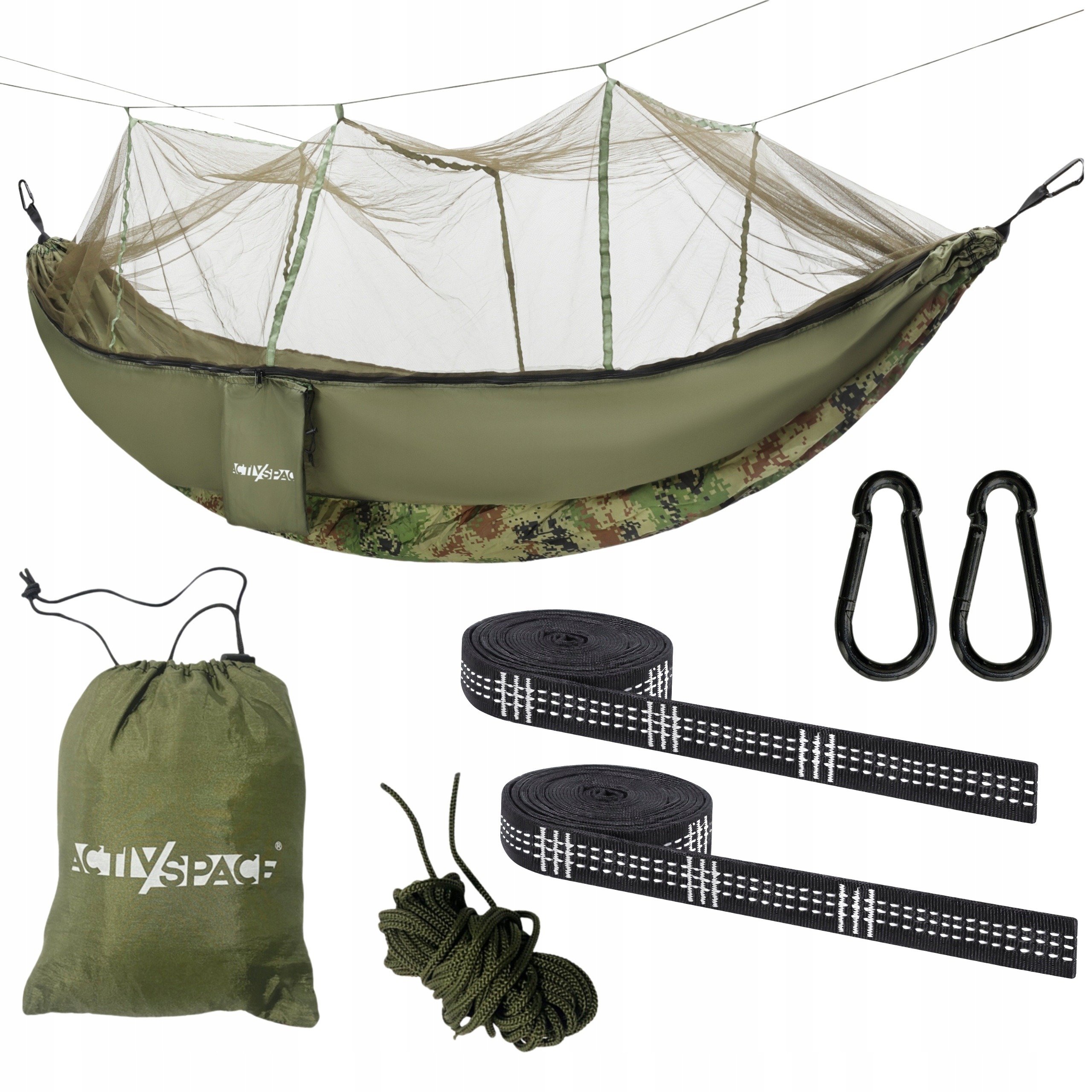 Turistická survival hojdacia sieť s moskytiérou – veľká cestovná hojdacia sieť na bushcraft a kempovanie