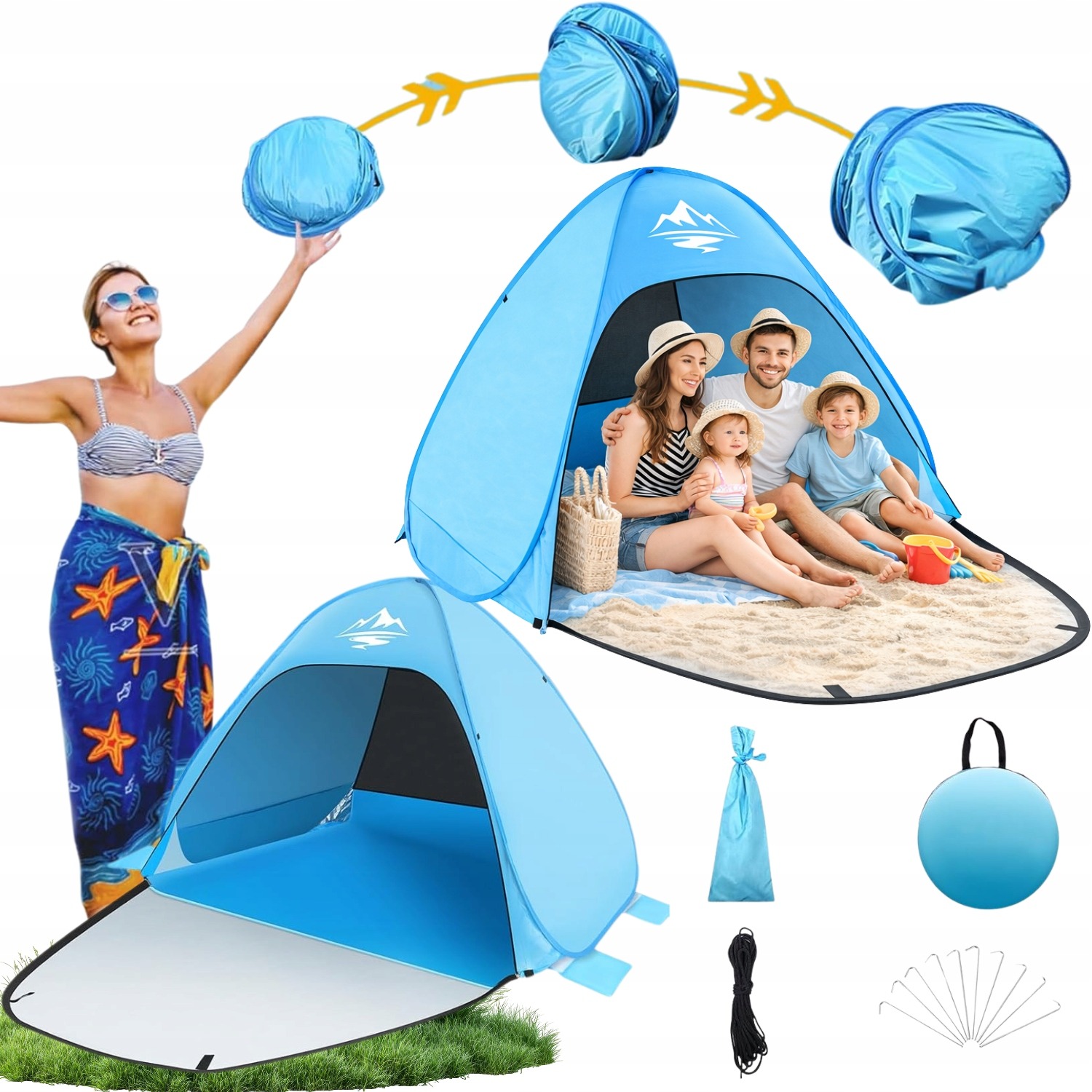 Samorozkladací plážový stan MaxDone Pop-Up UV50+ pre 2–3 osoby 185 × 140 × 110 cm
