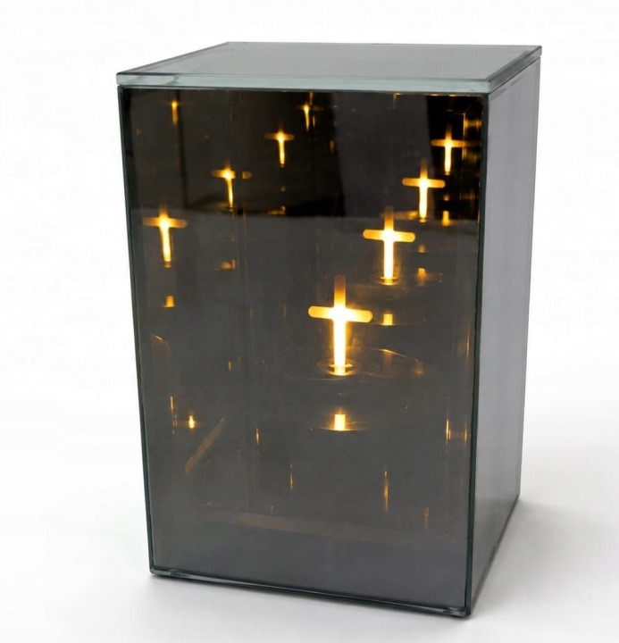 Zrkadlový LED lampáš 3D 17,5 cm – solárna náhrobná sviečka s efektom nekonečného svetla