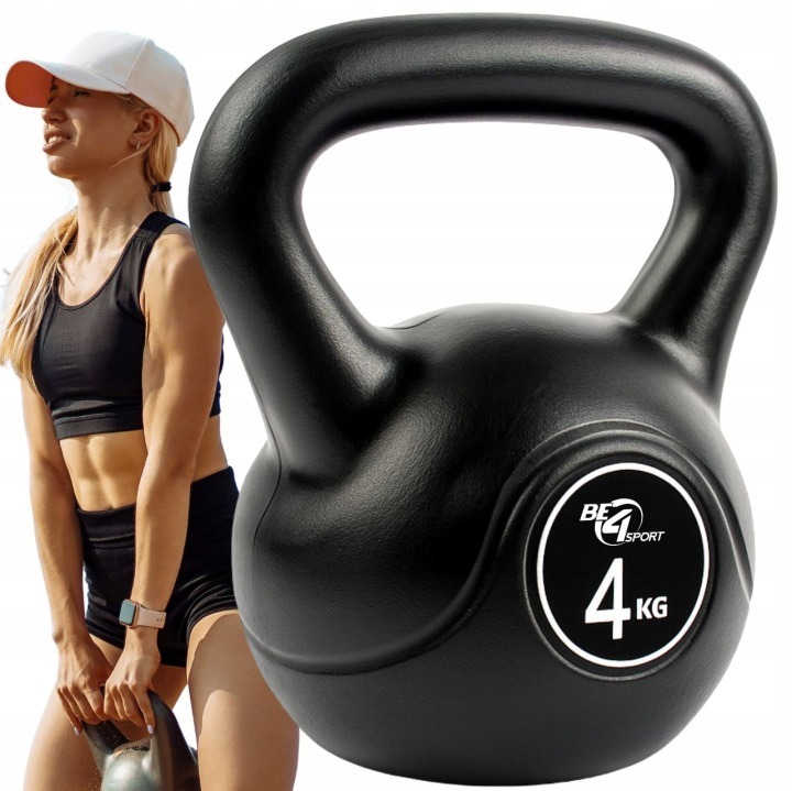 4FIZJO kettlebell 4 kg s ergonomickou rukoväťou a plochou základňou na fitness tréning